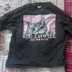 Zara girls long sleeve cat shirt graphic